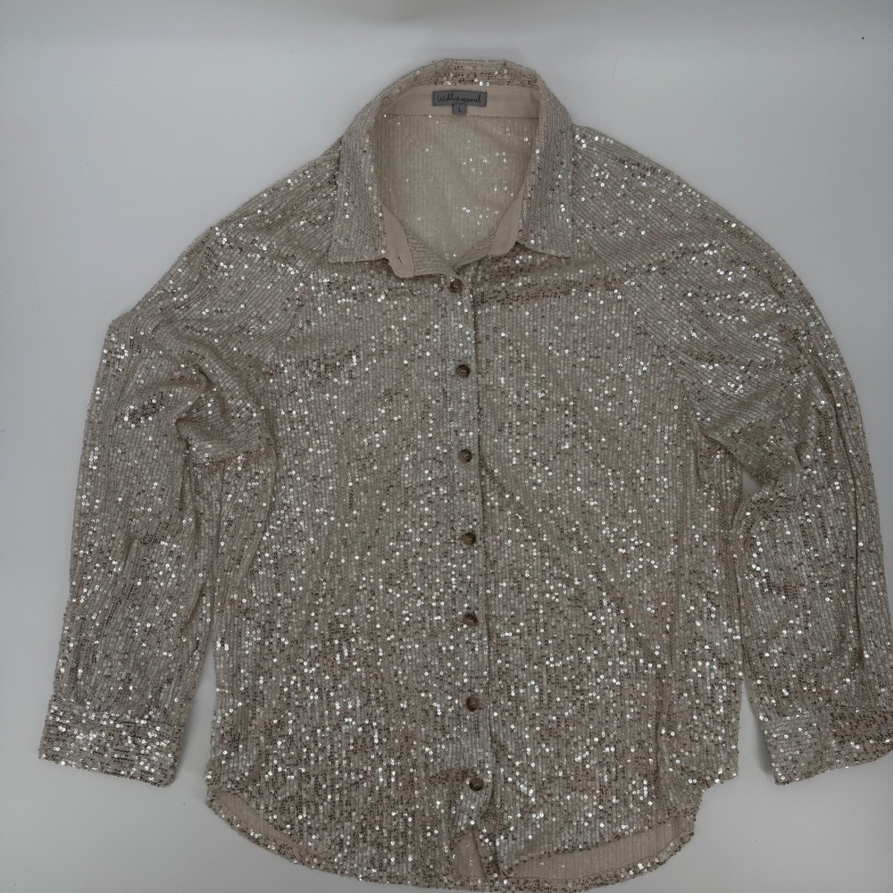 Wishlist Apparel Sequin Button Down Shirt Champagne Beige WL23-7603 Large